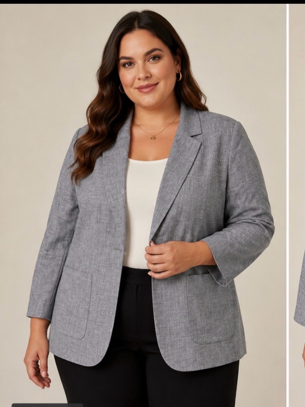 Plus-Size Light Gray Tailored Open-Front Blazer M&S Collection Relaxed